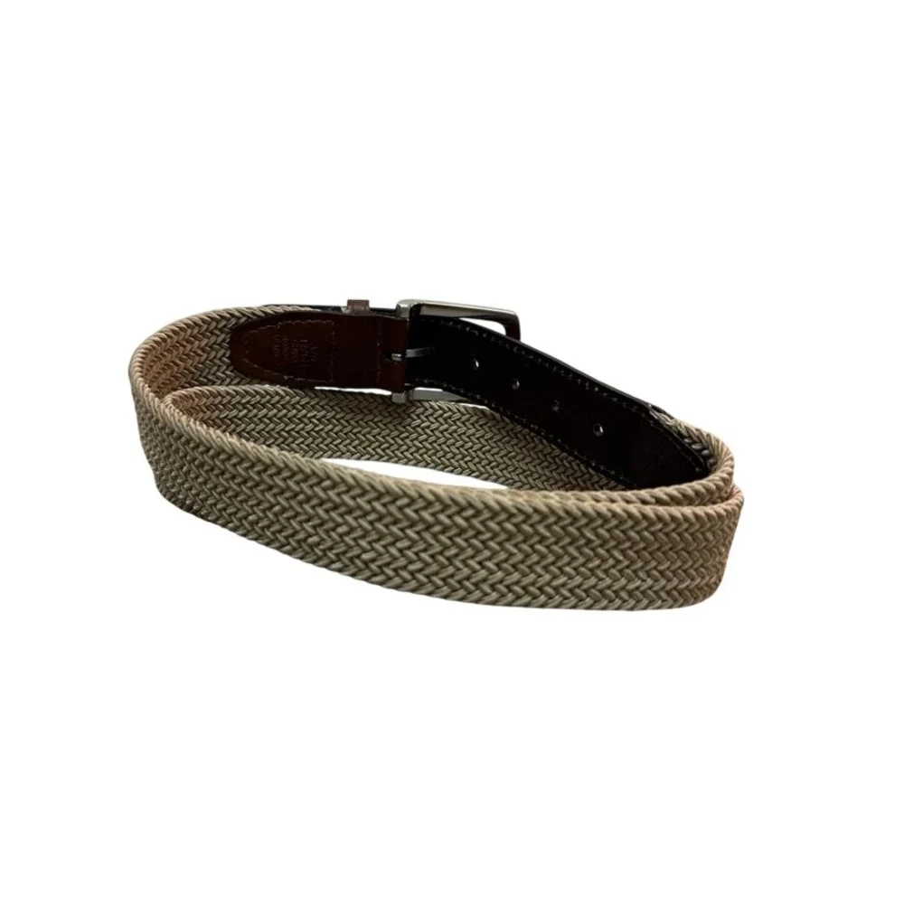 AFD Mens Woven Stretch Belt Tan Brown Bonded Leather Braided Size 42 105cm